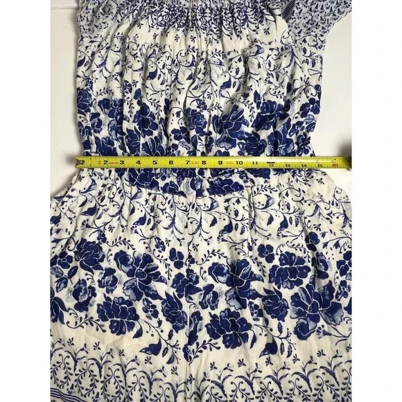 Anthropologie Clemente Blue Floral Off Shoulder Smocked Romper Jumpsuit Women M - Picture 9 of 16